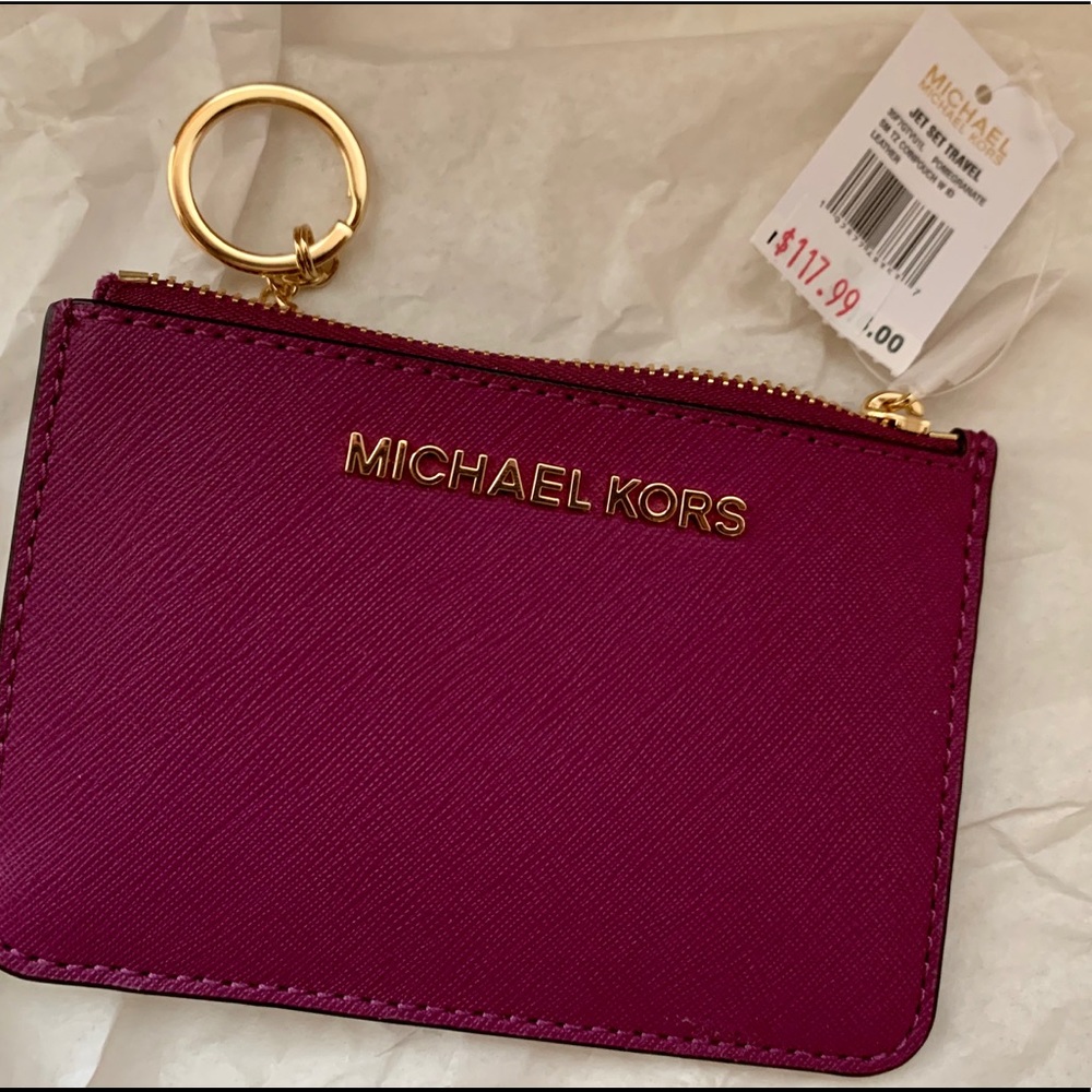 pomegranate zippered cardholder with keychain